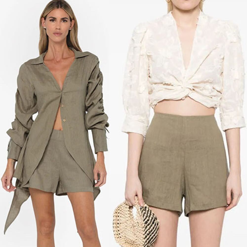 NEW Just BEE QUEEN Andi Green 100% Linen Casual Shorts with Back Zipper Sz: XS